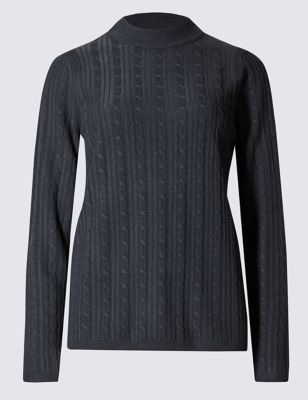 Cable Knit Funnel Neck Jumper
